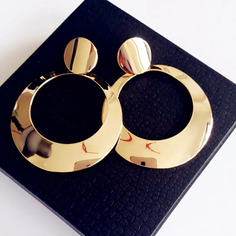 Простые Модные золотистые посеребренные геометрические большие круглые серьги