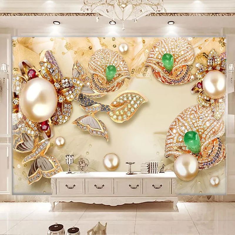 Настенные 3D обои на заказ стереоскопические золотые алмазные украшения цветы