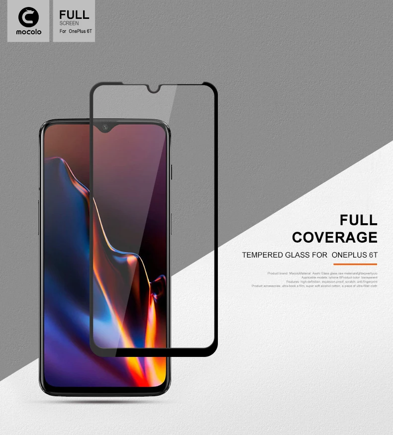 Для OnePlus 6 т Экран протектор Mocolo полное покрытие Полный Клей закаленное стекло 9h пленка для One Plus 6 т Экран протектор