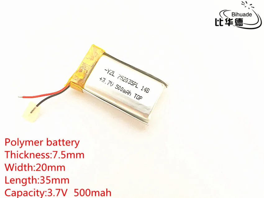 Полимерный аккумулятор 1 шт./лот 3 7 В 752035 мАч для dvr GPS mp3 mp4|polymer battery|battery 500 mah500 mah |