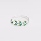 Женское кольцо с эмалью и зелеными листьями, маленькое кольцо простого дизайна из стерлингового серебра 925 пробы, ювелирные изделия
