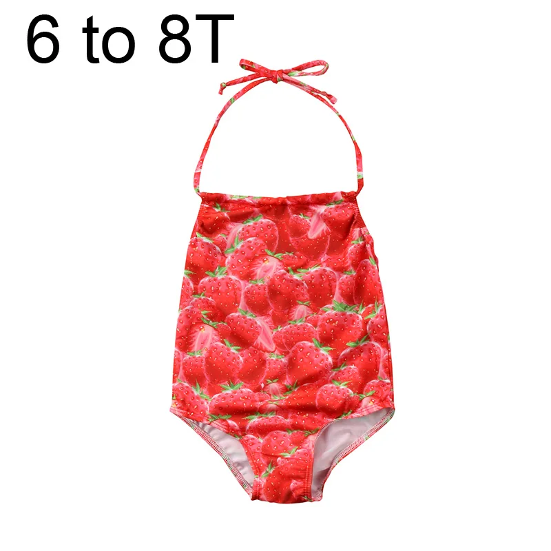 strawberry 6 to 8T Цельный купальник для маленьких девочек, милый купальник с изображением ананаса, купальник с изображением клубники, бикини, пляжный купальный костюм - Цвет: strawberry 6 to 8T