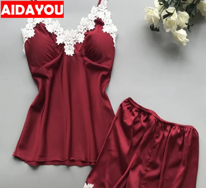 Две части пижамы комплекты пикантные Для женщин шелковые кружева лето плюс