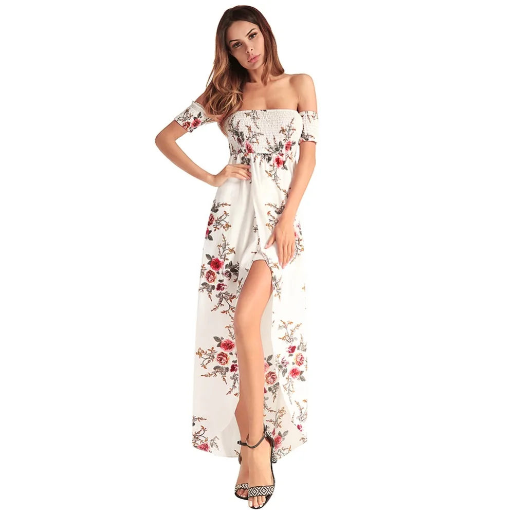 Женские Цветочный принт шифоновое летнее платье длинные 2018 Vestido тонкий разрез