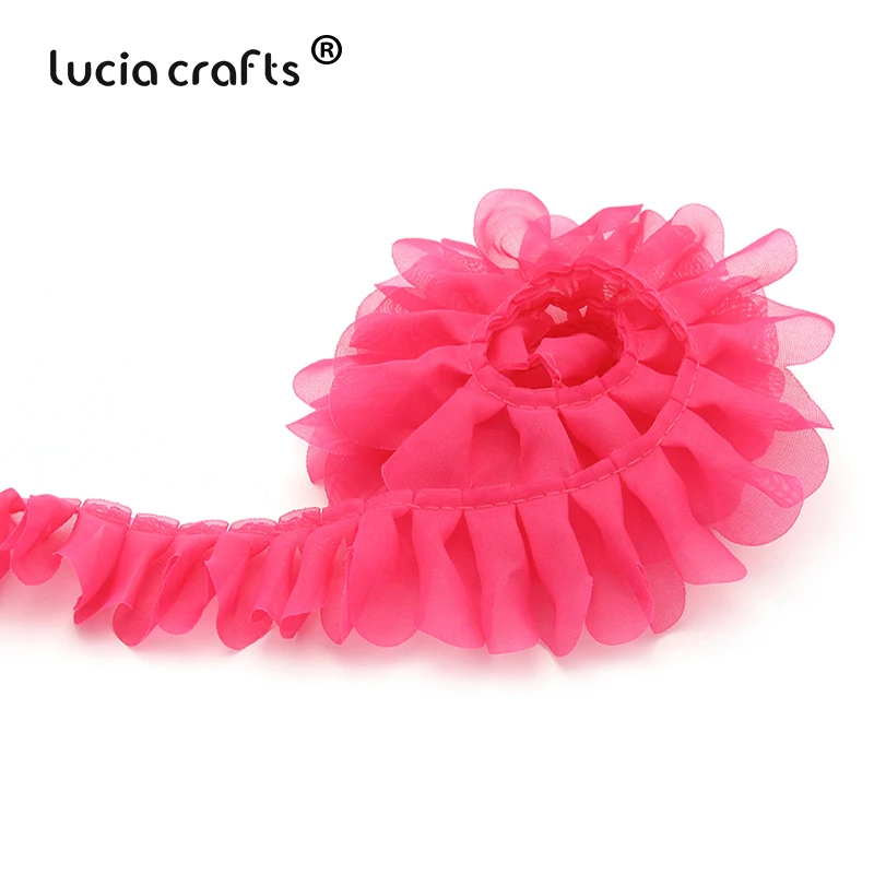 Lucia crafts 2y/lot 43 мм шифоновая кружевная отделка ленты ткань для свадебной вечеринки украшения дома для самостоятельного пошива одежды материалы V0203