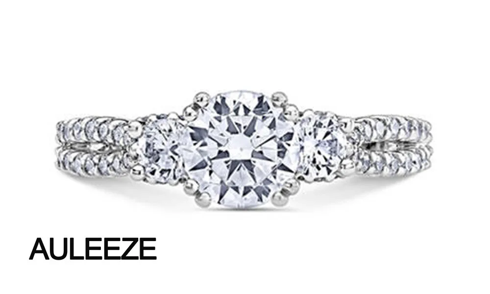 Классический 1CT кольцо с алмазом moissanites Ювелирные три камня 585 Золото Обручение кольцо одноцветное Белое золото 14 карат искусственный бриллиант обручальное кольцо