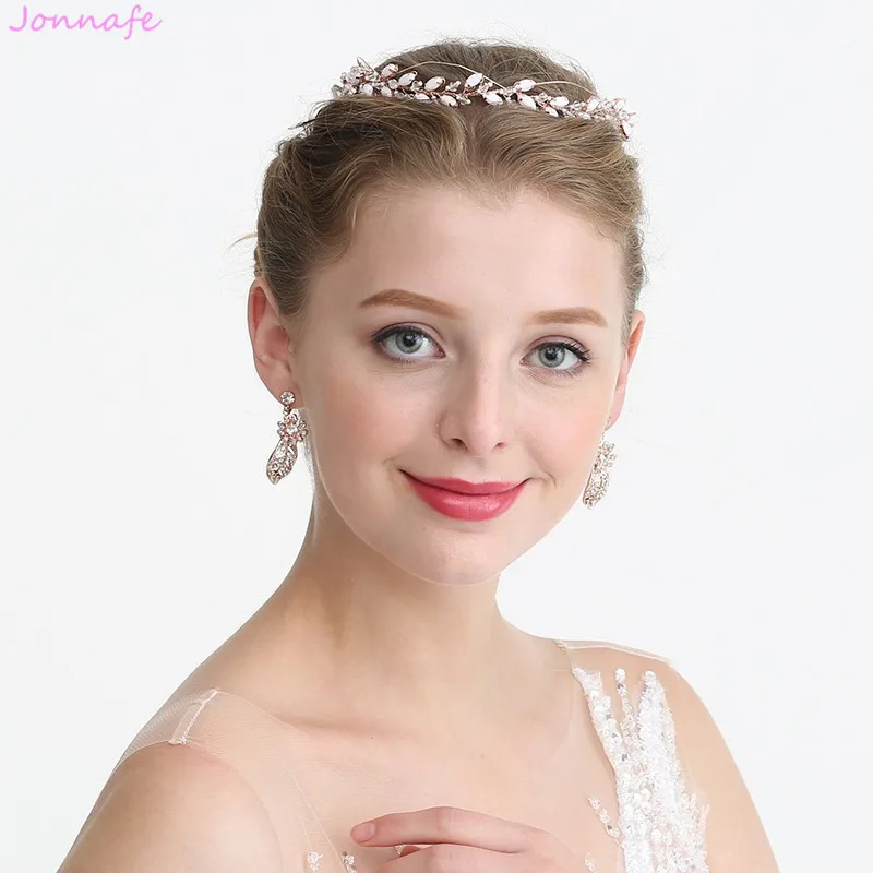 Jonnafe 2019 розовое золото хрустальный свадебный головной убор тиара ручной работы