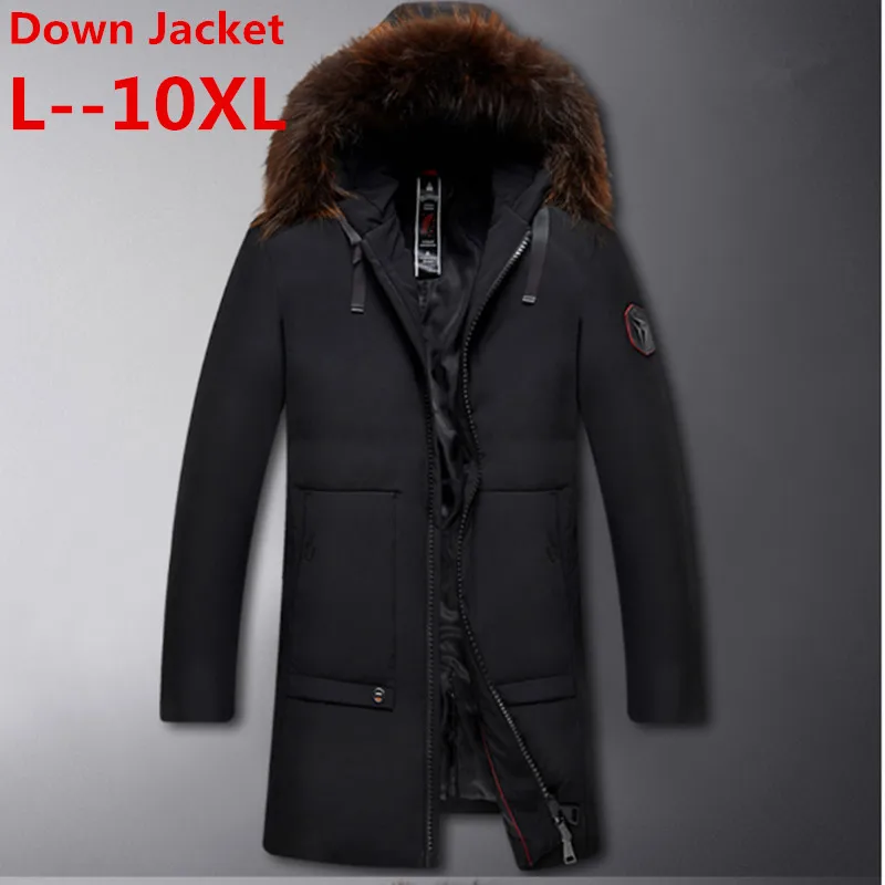 10XL 8XL 6XL 5XL мужской пуховик для отдыха зимний плотный капюшон отсоединенный теплый ветрозащитный большой воротник из меха енота для-30 градусов - Цвет: Черный