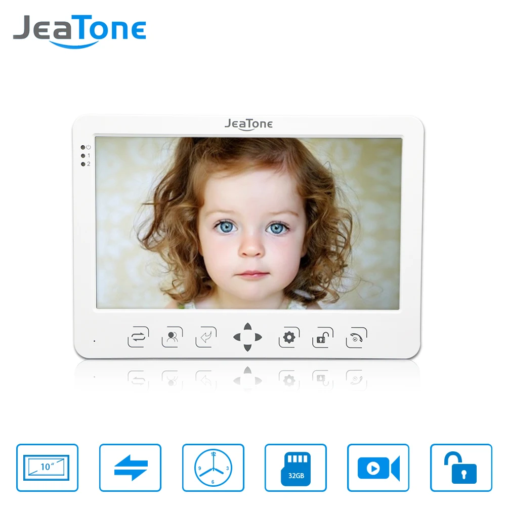 JeaTone 10 Inch HD Video Door Phone Doorbell Video Door Phone Intercom Home System Indoor Unit Colorful Monitor