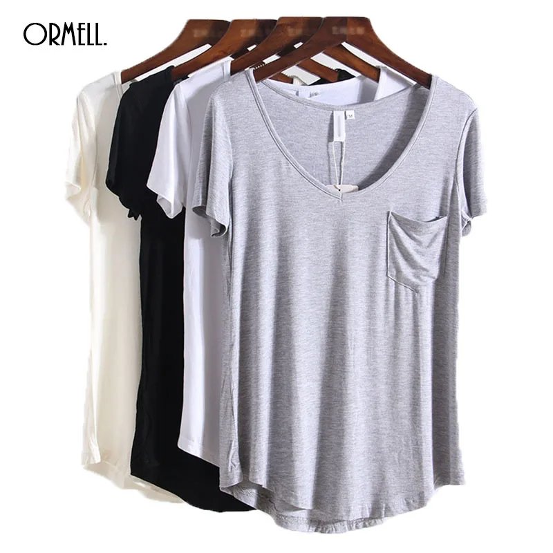 Женская футболка ORMELL повседневная однотонная черная белая серая женская с