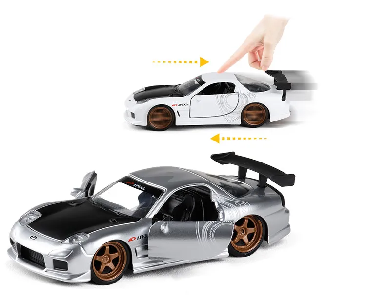 Моделирование 1:32 Mazda 1993 RX-7 модифицированный купе металлическая машина модель, детская игрушечная дверь и оттягивающаяся назад модель автомобиля