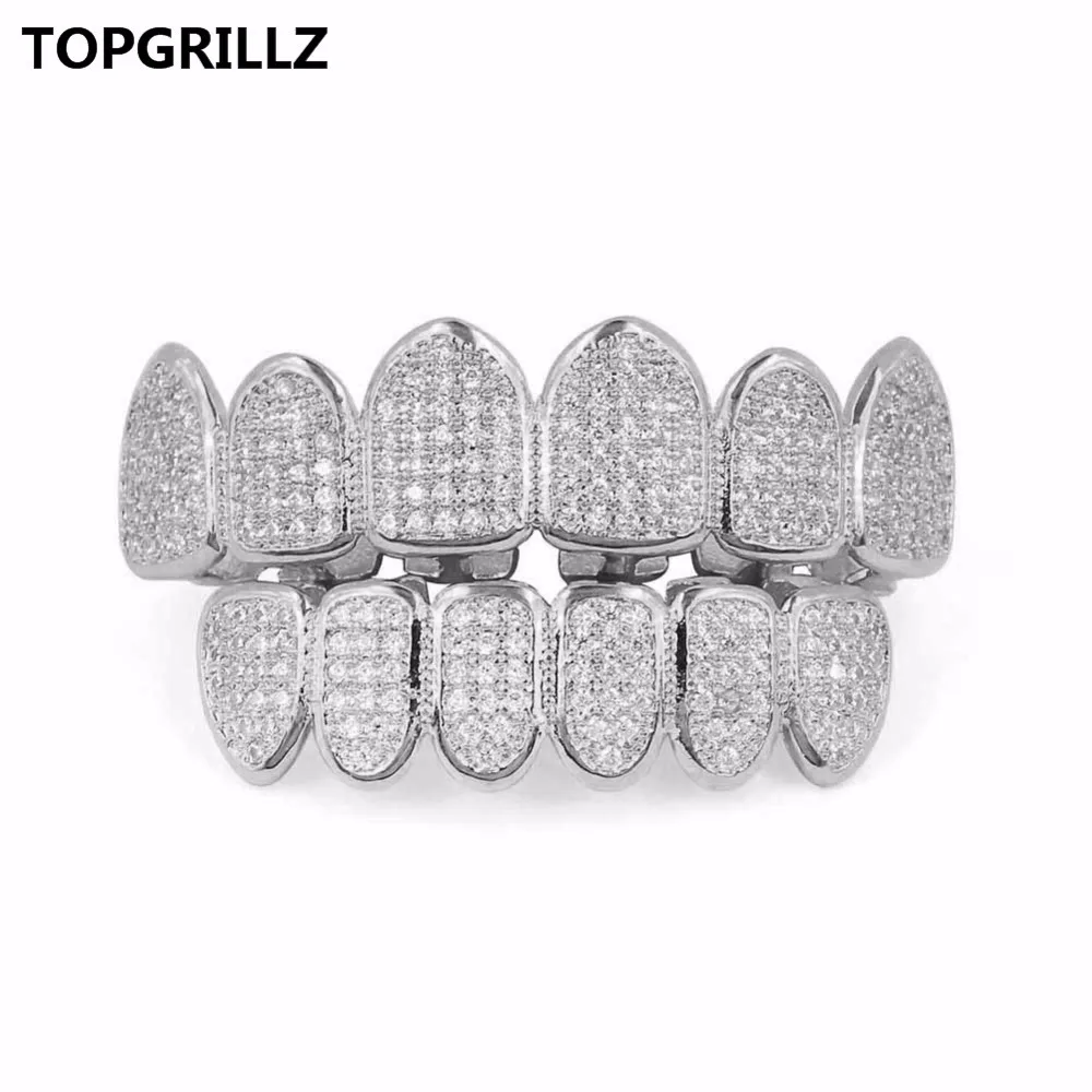 Jinao зубы Grillz Gold Цвет покрытием высокое качество микро паве ЧР камень сверху и