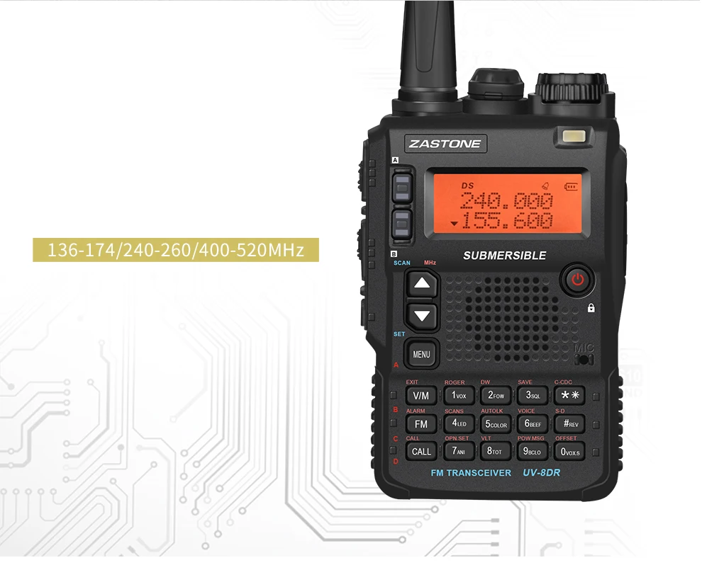 Zastone 8DR tri band 136-174/240-260/400-520 mhz портативная рация 5 W power ham Радио 2350 mah батарея 2 антенны