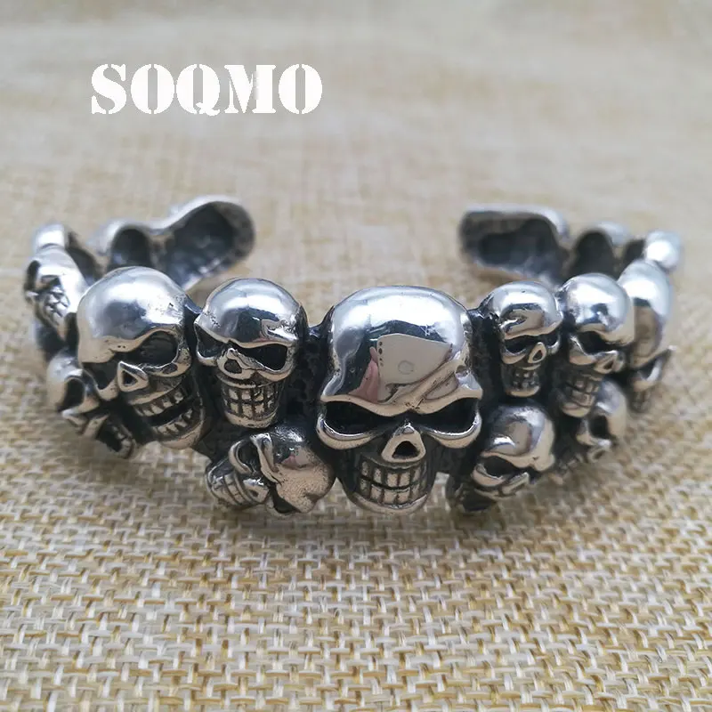 Мужские матовые панк браслеты с черепами SOQMO 100% Серебро 925 пробы Очаровательная