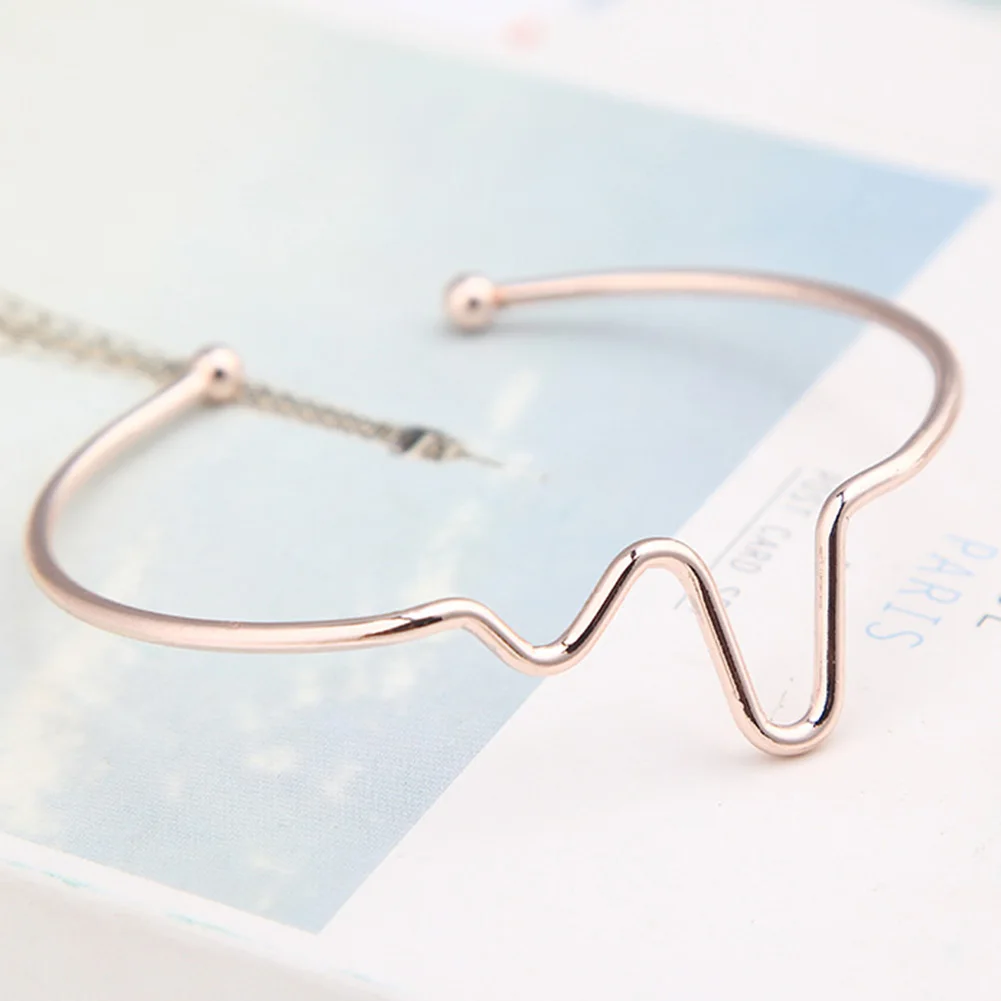 Fashion Simple Women Heart Beat Rhythm ECG Wave Open Ended Bangle Bracelet Party | Украшения и аксессуары