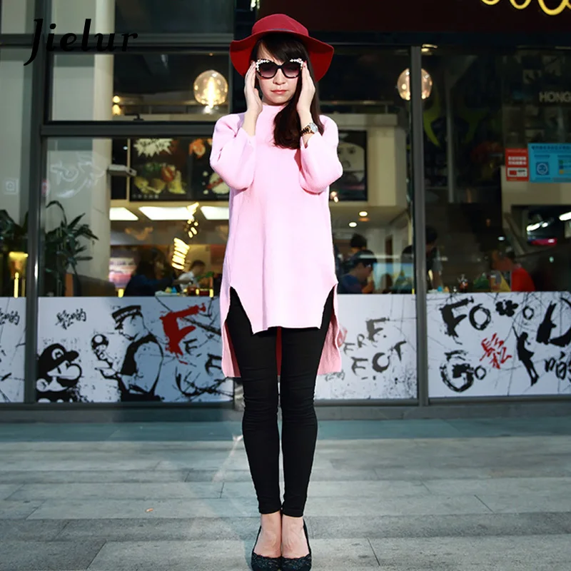 Jielur New Winter Long Sweater Loose Europe Solid Color Irregular Pullovers Three Quarter Sleeve Top Female Warm Woman Sweaters | Женская