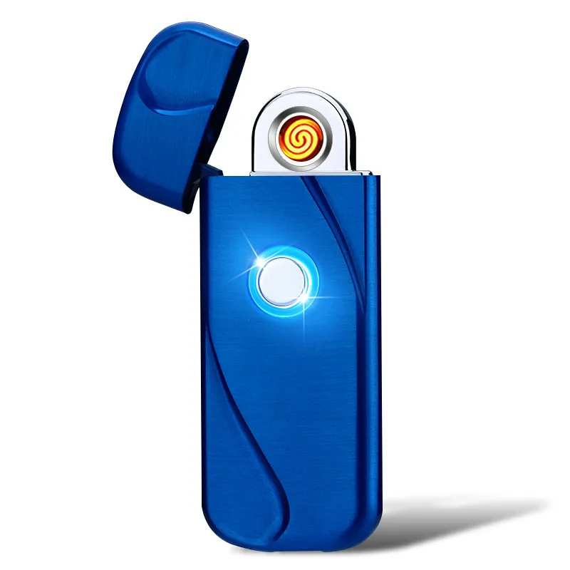 High-end small gift button LED light fingerprint touch USB charging lighter metal windproof two-sided ignition | Дом и сад