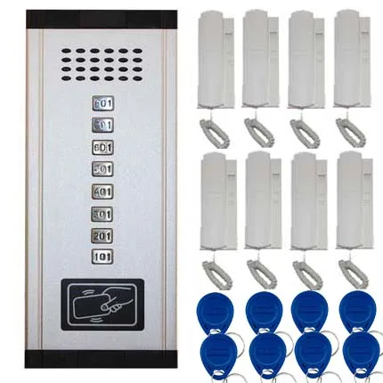 

Новое поступление аудио домофон система 8 квартир аудио дверной звонок, новый дизайн внутренний блок ID карта Функция разблокировки