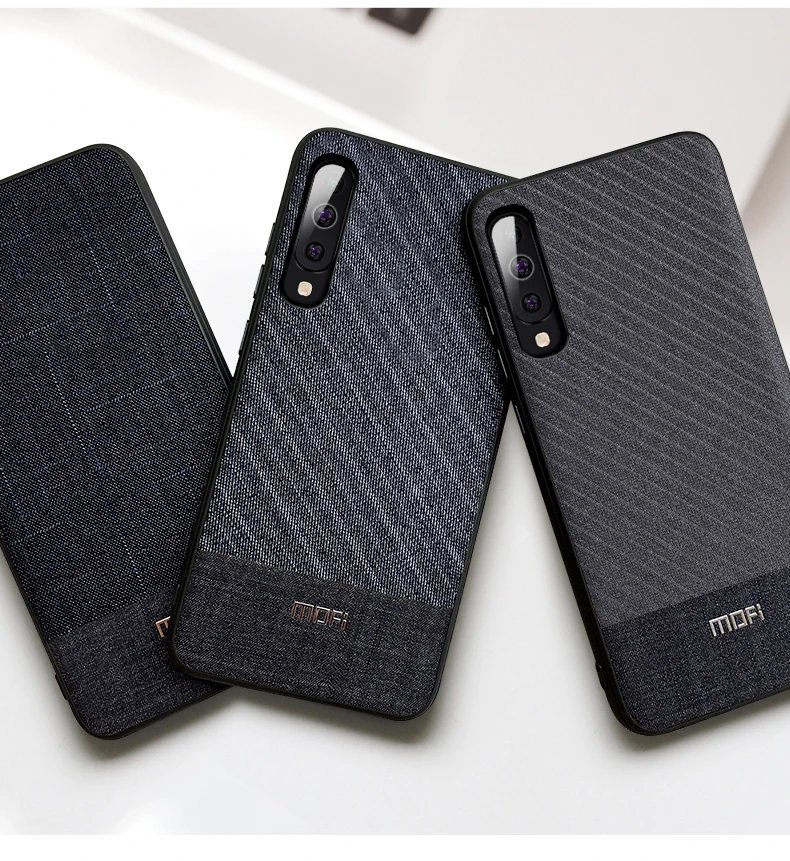 Чехол для Samsung A50, чехол для Samsung Galaxy A50, чехол для Samsung A 50, чехол Mofi, тканевая задняя крышка, темная деловая ткань