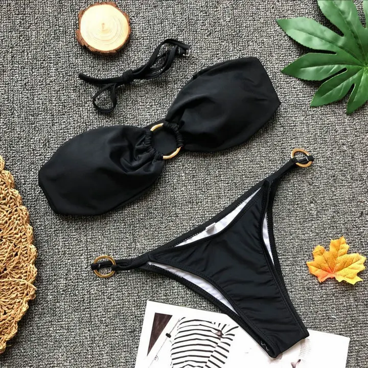 Сексуальный бандажный купальный костюм бикини 2018 купальник женский однотонный