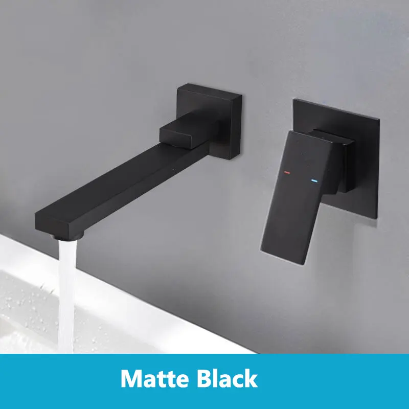 Matte Black Черный бронзовый кран с одной ручкой и двумя отверстиями, настенный кран для раковины, Твердый латунный кран для ванной комнаты, санузел, раковина, смеситель, кран, аксессуар - Цвет: Matte Black