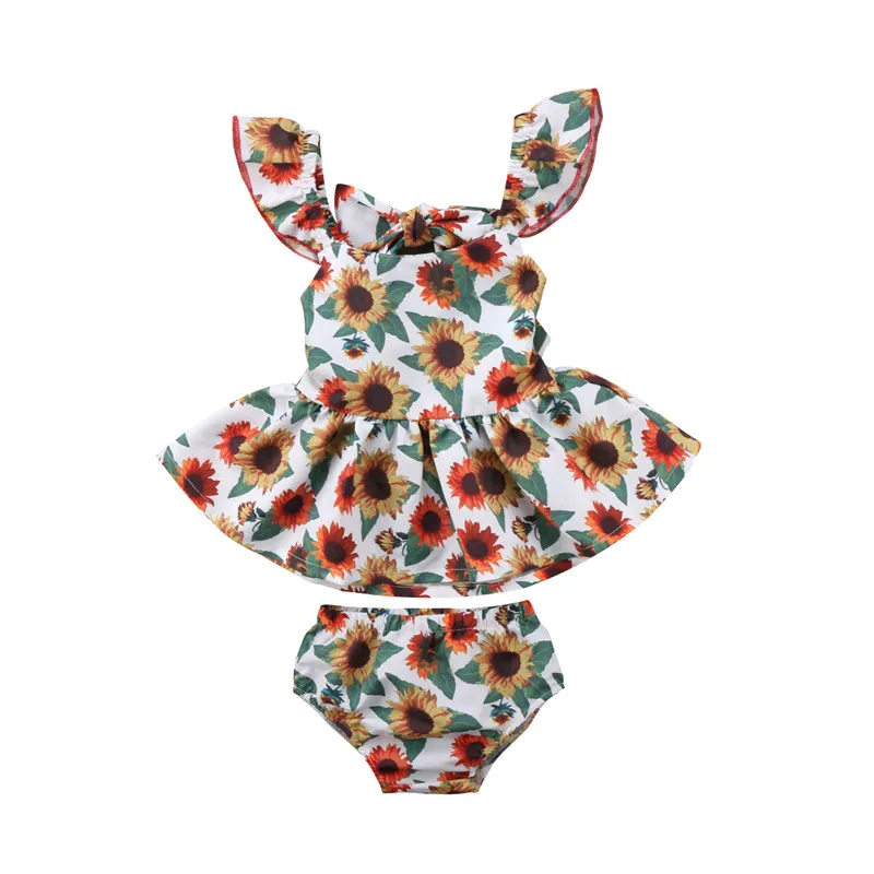 

Newborn Kids Baby Girls Outfits Clothes Set Summer Sleeveless Sunflower Top Bottoms Girl Clothing Cotton Cute 2pcs