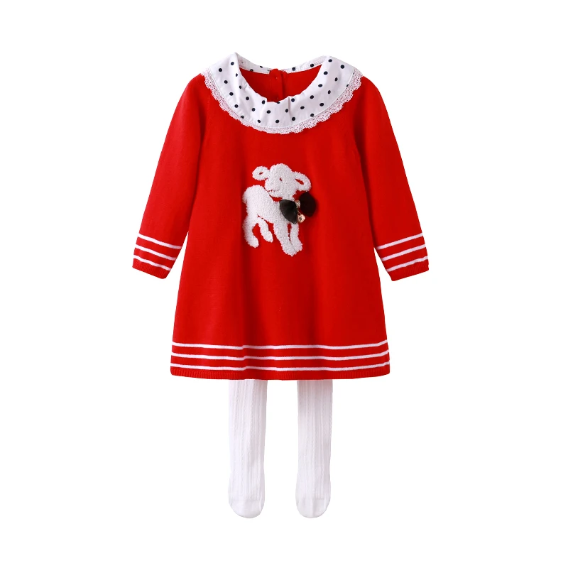 

Auro Mesa vestido infantil Christmas Long Sleeve Baby Knitted Dress Dog Princess baby dress baby girl knit clothes