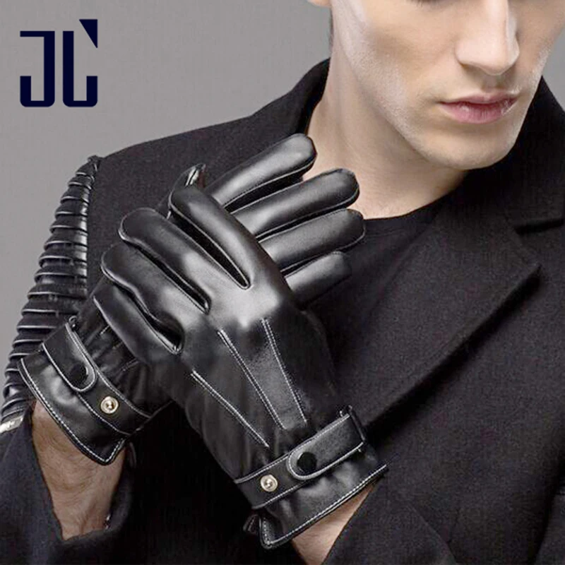 JL Touch Screen Winter Gloves Men PU Leather Thick Warm Windproof Male Cold Protection for Motorcycle Outing | Аксессуары для