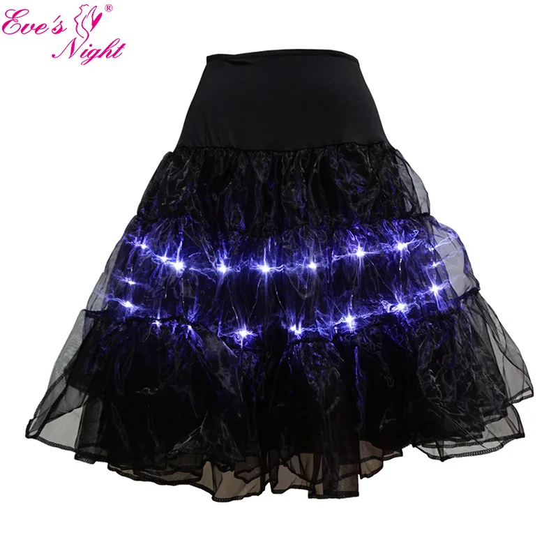 Led Lighting Party Dance Show Midi Tutu Skirt Women Festival Big Hem Mesh Pleated Petticoat Plus Size 3xl 4xl 5xl 6xl Dropship - Цвет: Black
