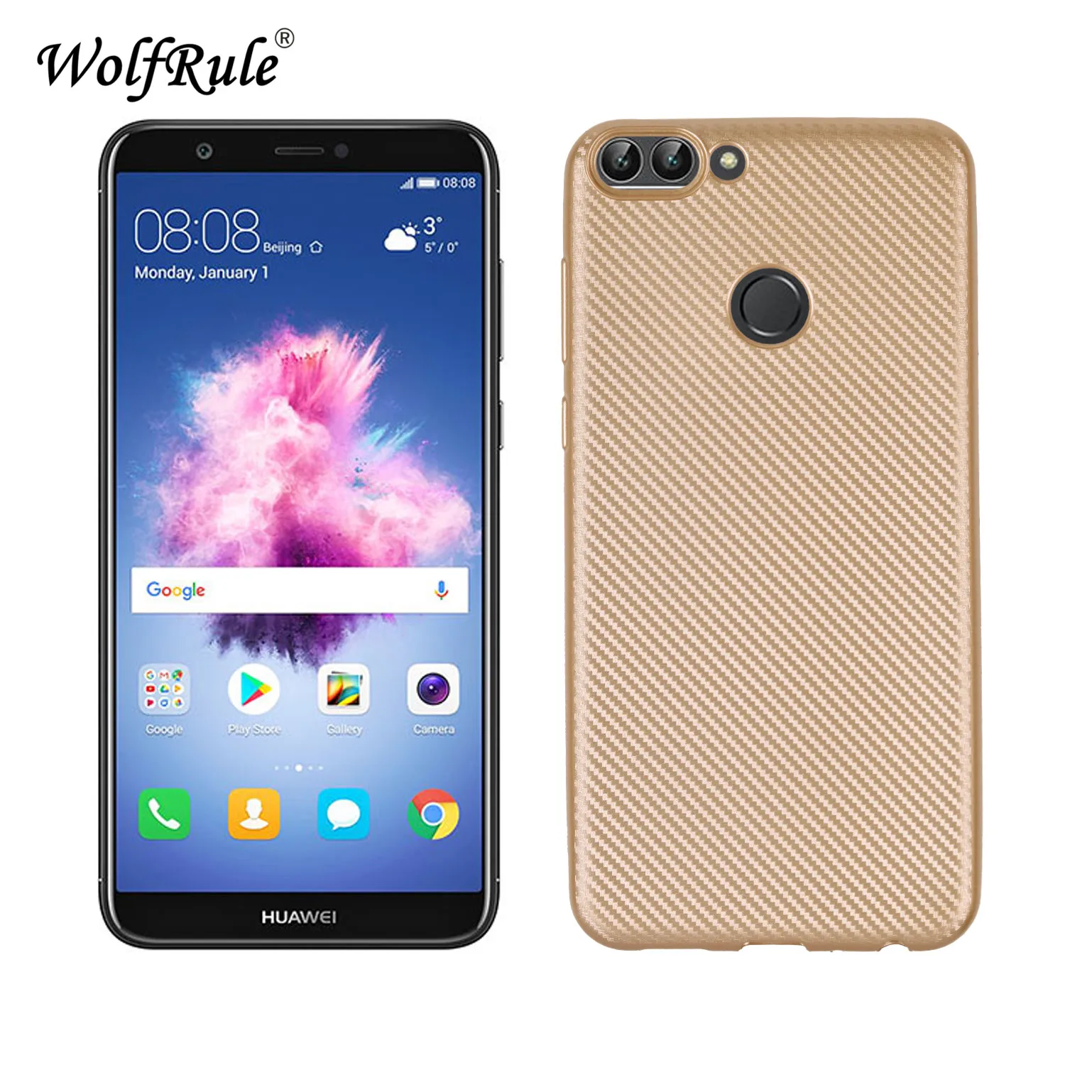 Умный чехол wolfrole Huawei P для Enjoy 7s Роскошный с полной защитой из углеродного волокна
