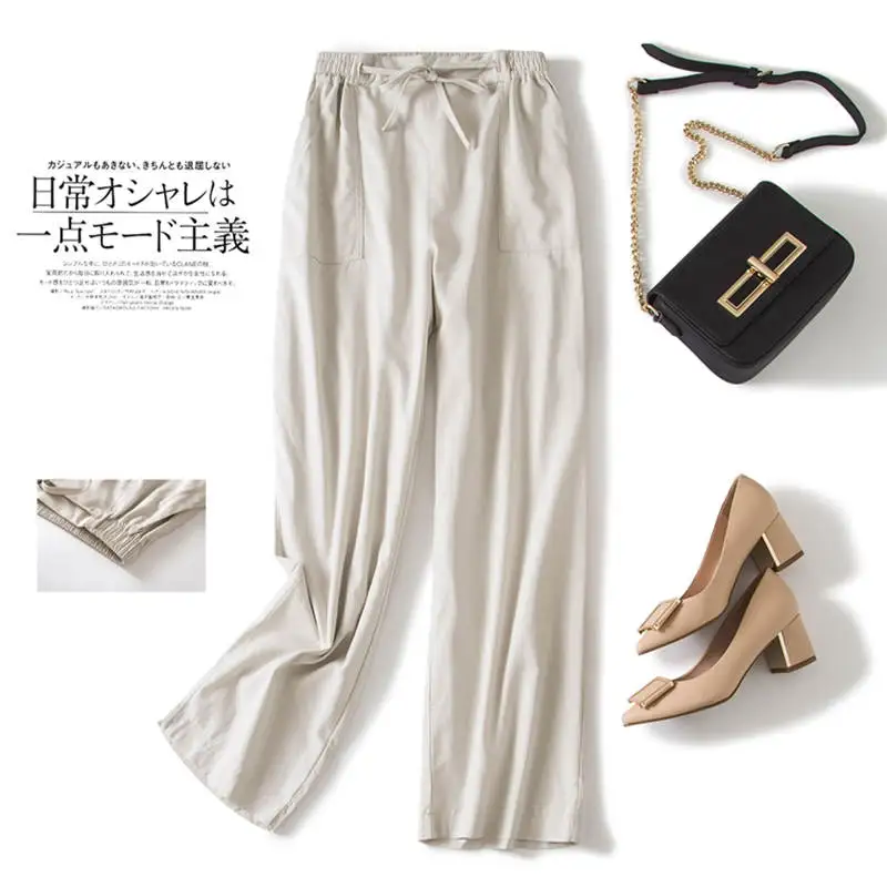 khaki RUGOD New Arrival Women Simple Long Straight Pants Cutton And Linen Soft Loose Solid Trousers Casual Gentle Stylish штаны - Цвет: khaki