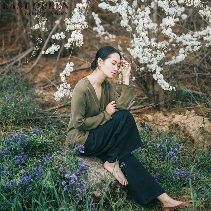 Китайская блузка рубашка традиционная китайская одежда для женщин льняная