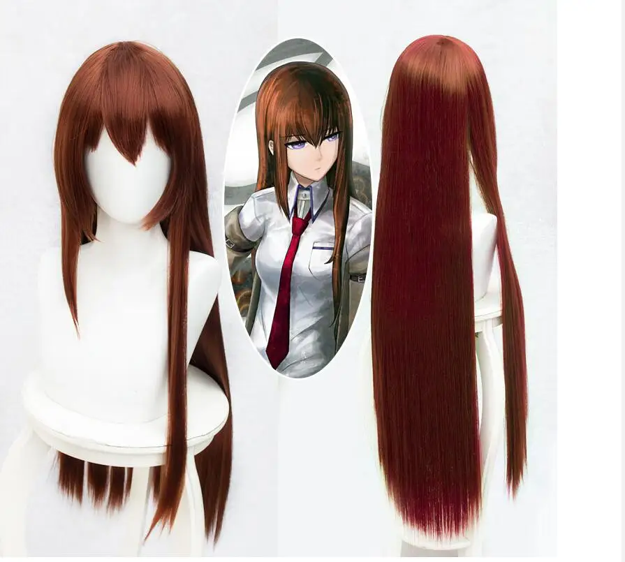 Аниме Steins Gate Makise Kurisu Christina Косплей парики 100 см длинные медные красные