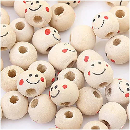 Деревянные круглые бусины со смайликом 40 шт. 10 мм|loose beads|beads 10mmwood round |