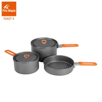 fire maple feast 3 outdoor camping hiking cookware backpacking cooking picnic pot pan set foldable handle 2 pots 1 frypan fmc f3
