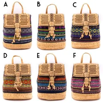 Cork backpack Colorful Textile eco vegan women vintage girls backpack Cotton Bag Casual Backpack Laser Cut Patte cork bag OY-003