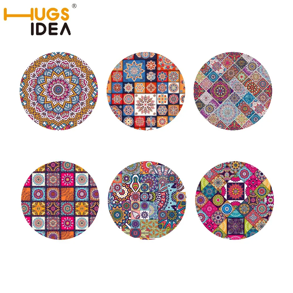 

HUGSIDEA 6PCS/SET 9cmx9cm Bottle Mat Retro boho Mandala Style Bar Coaster Table Cup Holder Drink Place-mat Mat Tabletop Custom