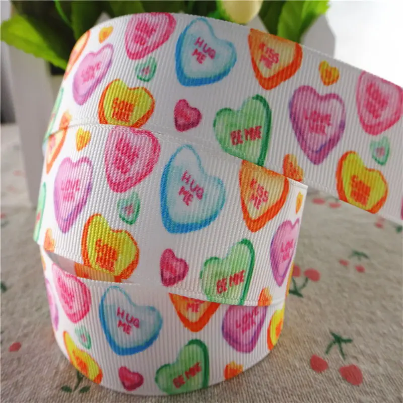3 18090701, " 25 мм 10 ярдов в форме сердца печатные ленты grosgrain самодельные банты для волос материалы ручной работы - Цвет: 3