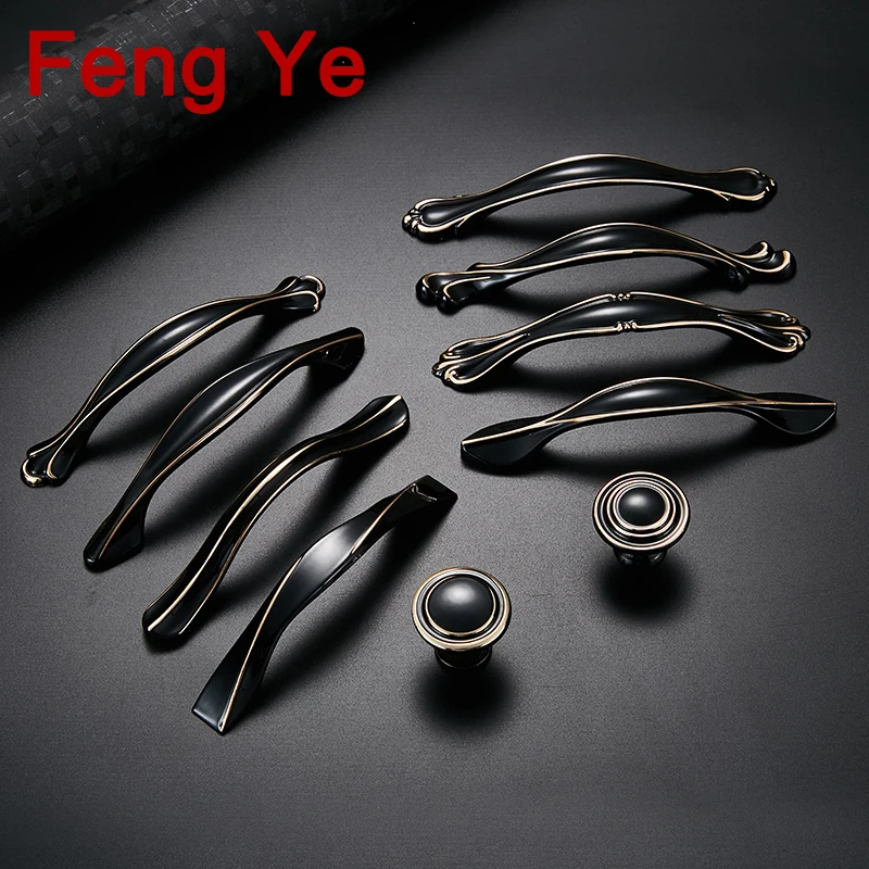 Feng Ye Zinc Handle Fuji black Cabinet Knobs And Handles Furniture Drawer kitchen Closet Door Dresser Knob PULL Hardware|Ручки шкафа| |
