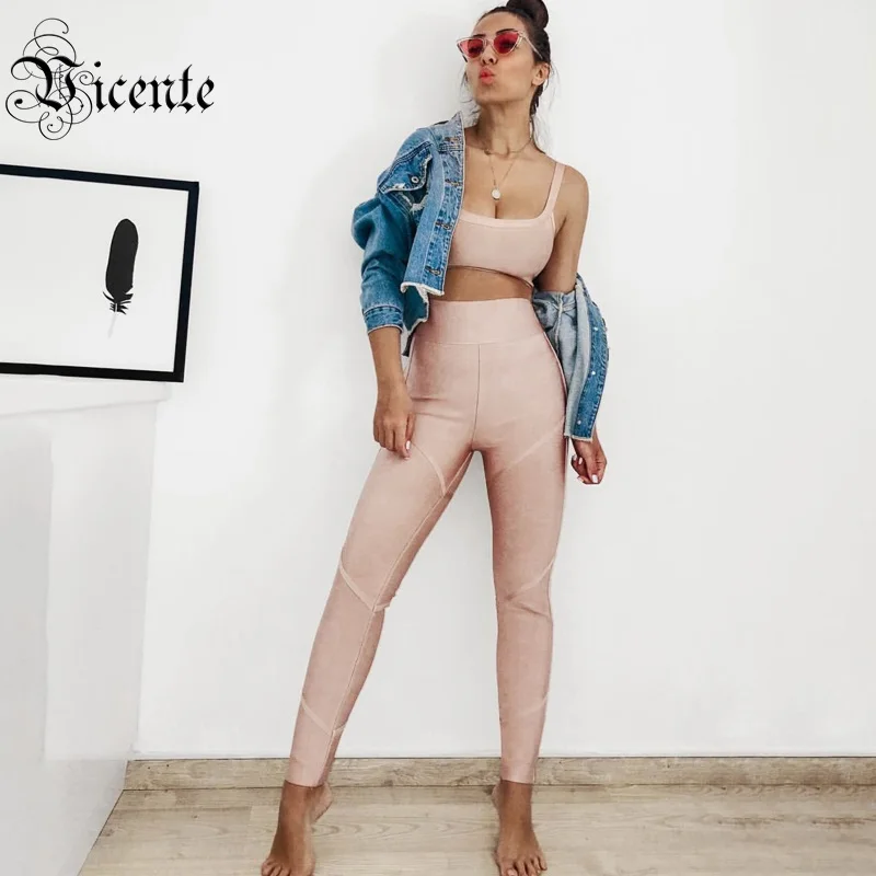 Комплект из двух предметов VC модный пикантный топ и брюки с ремешком в стиле