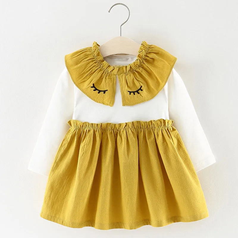 AX622 Yellow Bear Leader/платье для малышей г. Весенние платья для маленьких девочек круглое платье для принцессы с воротником и длинными ушками, Повседневные детские плиссированные платья - Цвет: AX622 Yellow