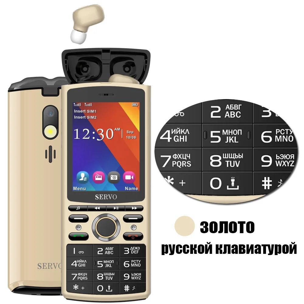 Gold Russian button SERVO R25 2," две sim-карты 6000 мАч Внешний аккумулятор мобильный телефон с Bluetooth 5,0 TWS беспроводные наушники музыкальный динамик мобильный телефон - Цвет: Gold Russian button