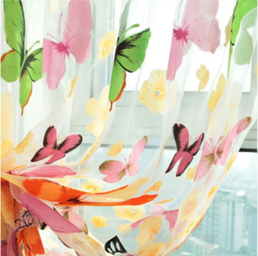 

Meijuner Curtain Butterfly Yarn Glass Printing Screen Sample Window Curtain Tulle Window Screens Sheer Voile Door Curtains Drape