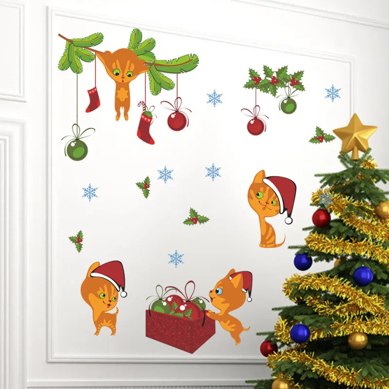 Рождественская Наклейка на стену|cat wall stickers|window decorationdecorative decal |