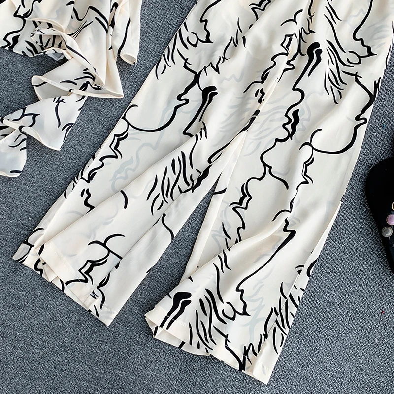 Модный костюм с принтом для женщин v образным вырезом Асимметричный топ на