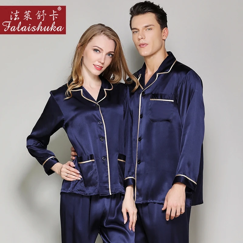 silk stain pajama set full sleeve 2019Spring Autumn100% Silk Women Pajamas Sets of Sleepcoat & Sleep pant female home clothes