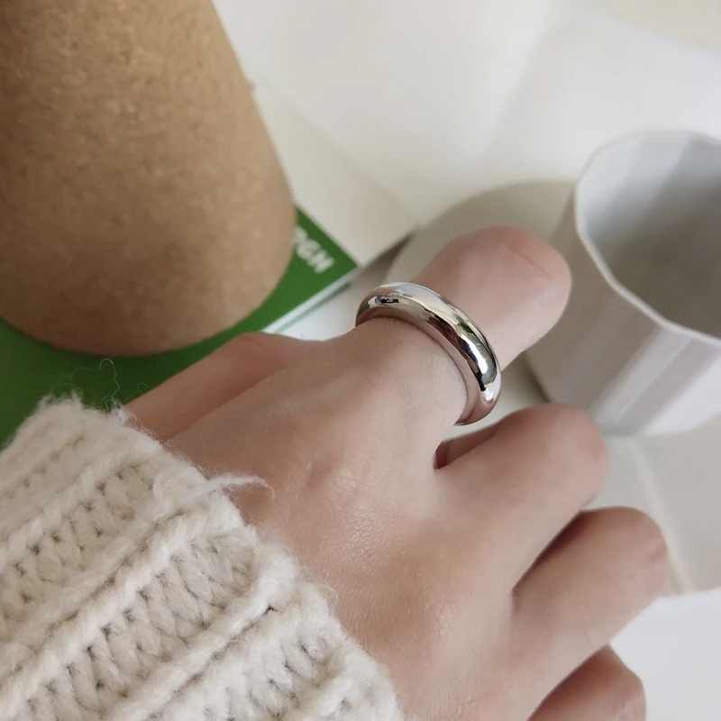 LouLeur 925 sterling silver glossy texture open rings simple Industrial wind elegant female jewelry gift | Украшения и аксессуары