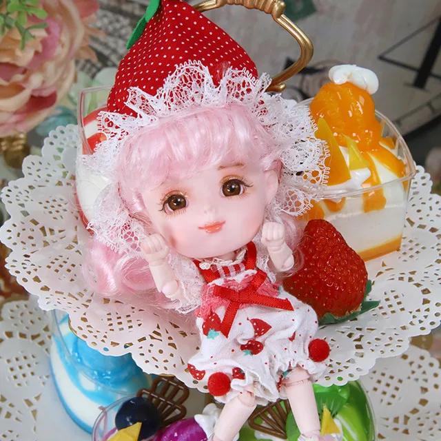 Strawberry 1/12 BJD кукла 26 шарнирное тело 14 см мини кукла серия DODO кукла с костюмом и обувью макияж и коробка в подарок OB11 - Цвет: Strawberry