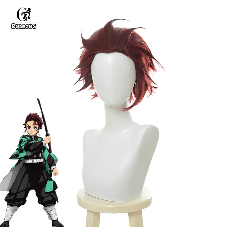 Tanjirou Kamado ROLECOS аниме Kimetsu no Yaiba Косплей волосы Tanjirou Kamado Косплей Короткие 25 см волосы Demon Slayer термостойкие синтетические волосы - Цвет: Tanjirou Kamado
