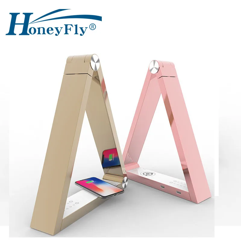 HoneyFly светодиодный треугольник Беспроводная заряжающаяся Настольная лампа с регулируемой яркостью поворотный Настольный светильник умный дом защита глаз освещение в помещении